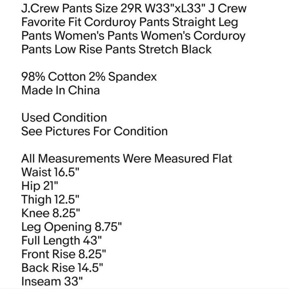 J.Crew Pants Size 29R W33"xL33" J Crew Favorite Fit Corduroy Pants Straight Leg - Picture 2 of 6
